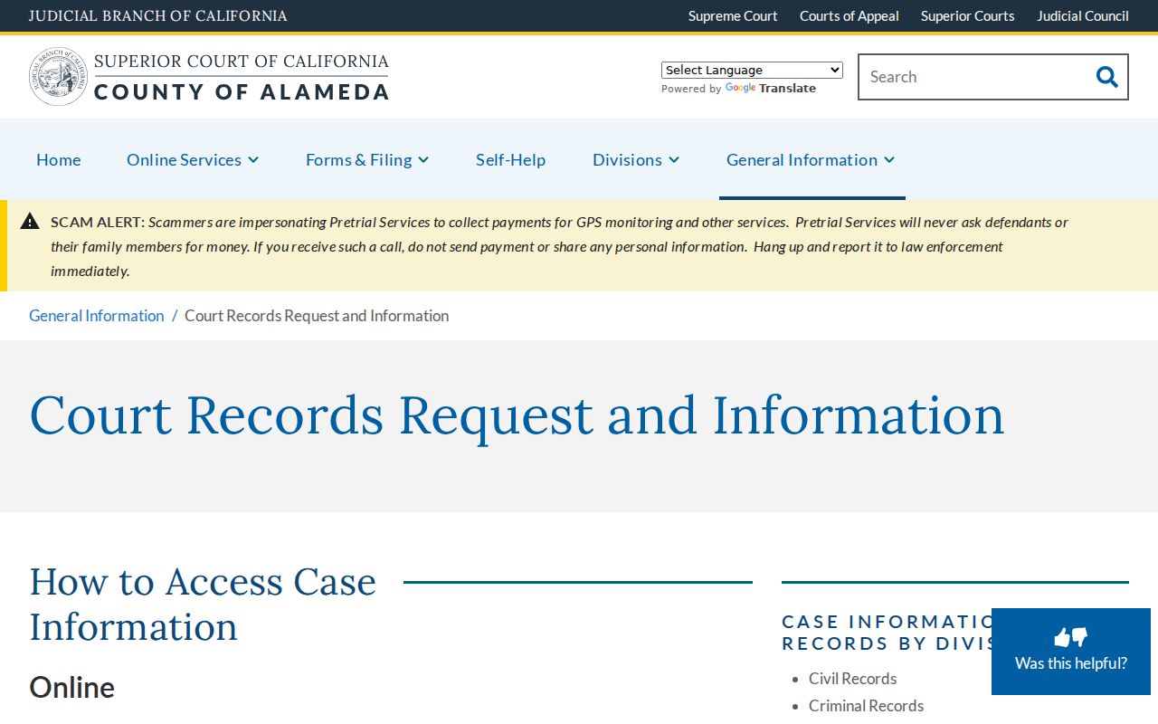Hayward residents directory view of Alameda Superior Court records access