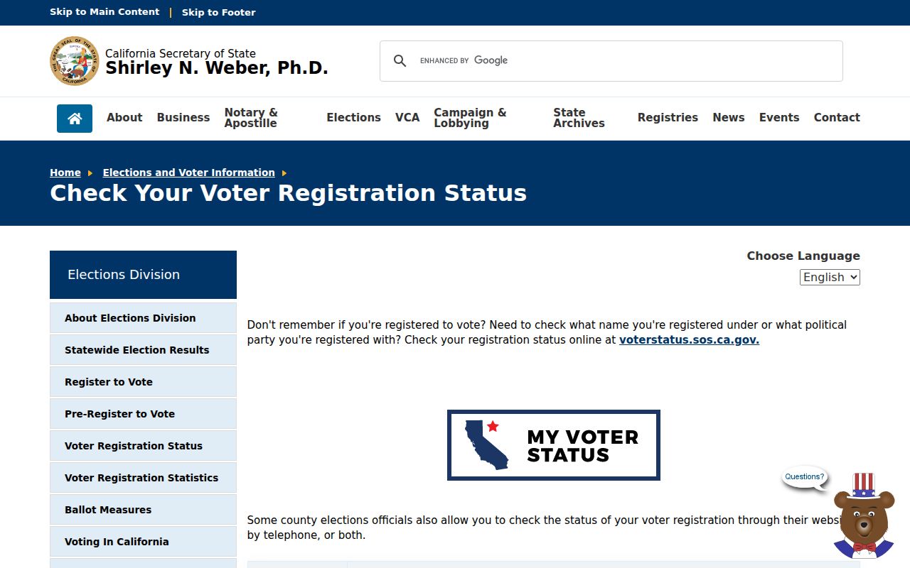 Hayward residents directory view of California voter registration status lookup
