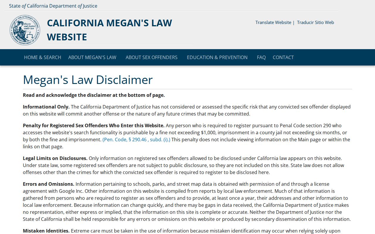 Hayward neighbors privacy and California Megan's Law search