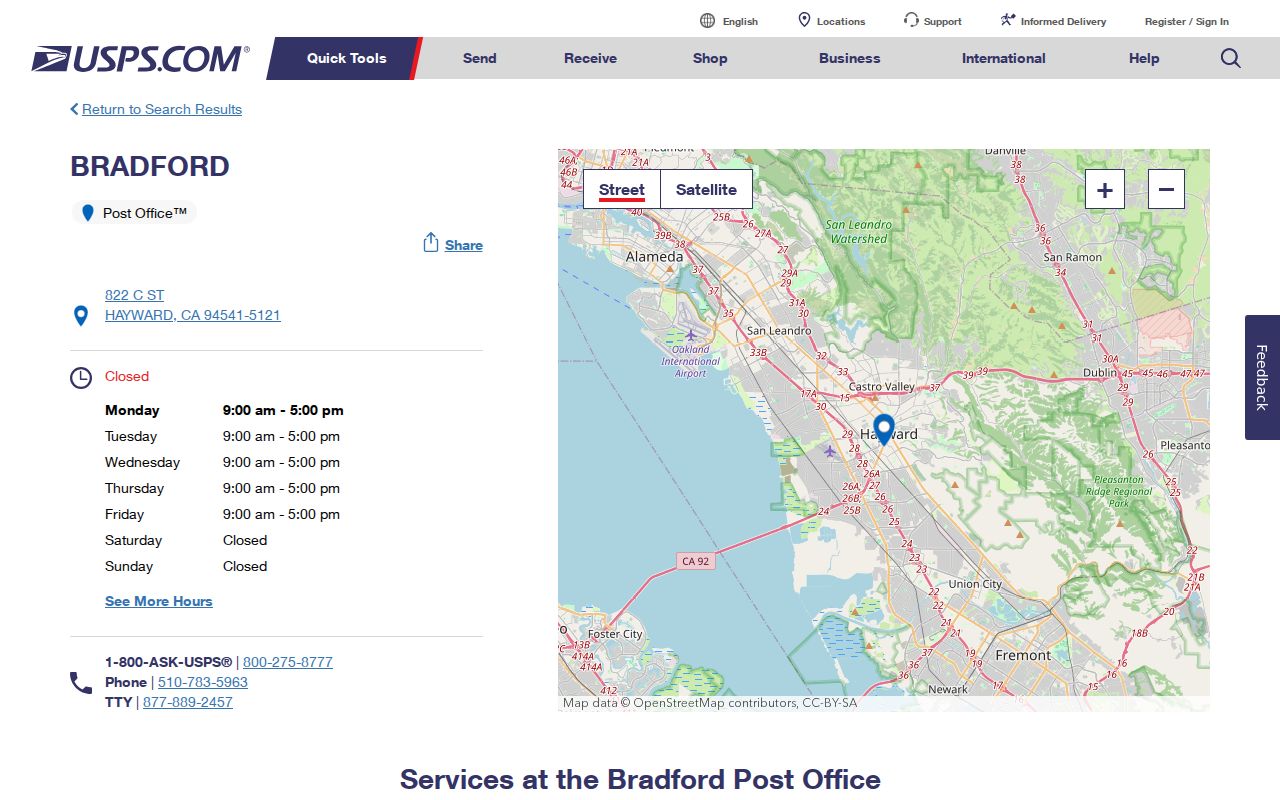 Hayward ZIP code directory Bradford post office details
